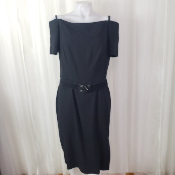 Vintage Scaasi black dress off the shoulder with skinny strap side boning 12 - Picture 5 of 12